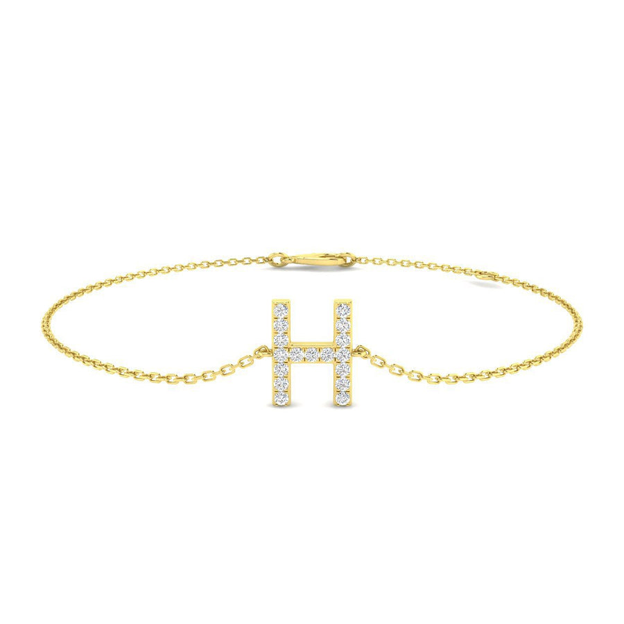 Lab Diamond 'H' Initial Chain Bracelet 0.15ct G/VS in 9k Yellow Gold - After Diamonds