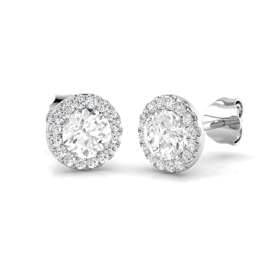 Lab Diamond Halo Earrings 0.75ct G/VS in 925 9k White Gold - After Diamonds