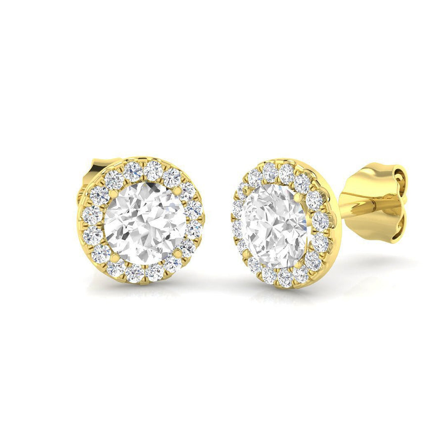 Lab Diamond Halo Earrings 1.50ct G/VS in 925 9k Yellow Gold - After Diamonds