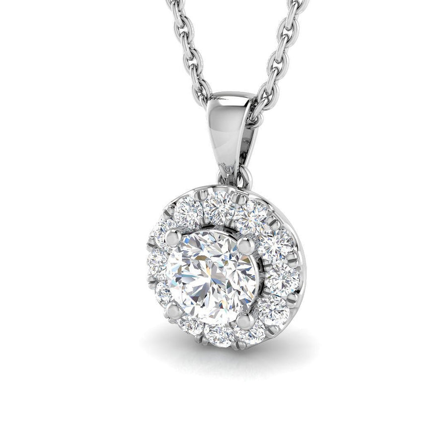 Lab Diamond Halo Pendant Necklace 0.50ct G/VS in 925 Silver - After Diamonds