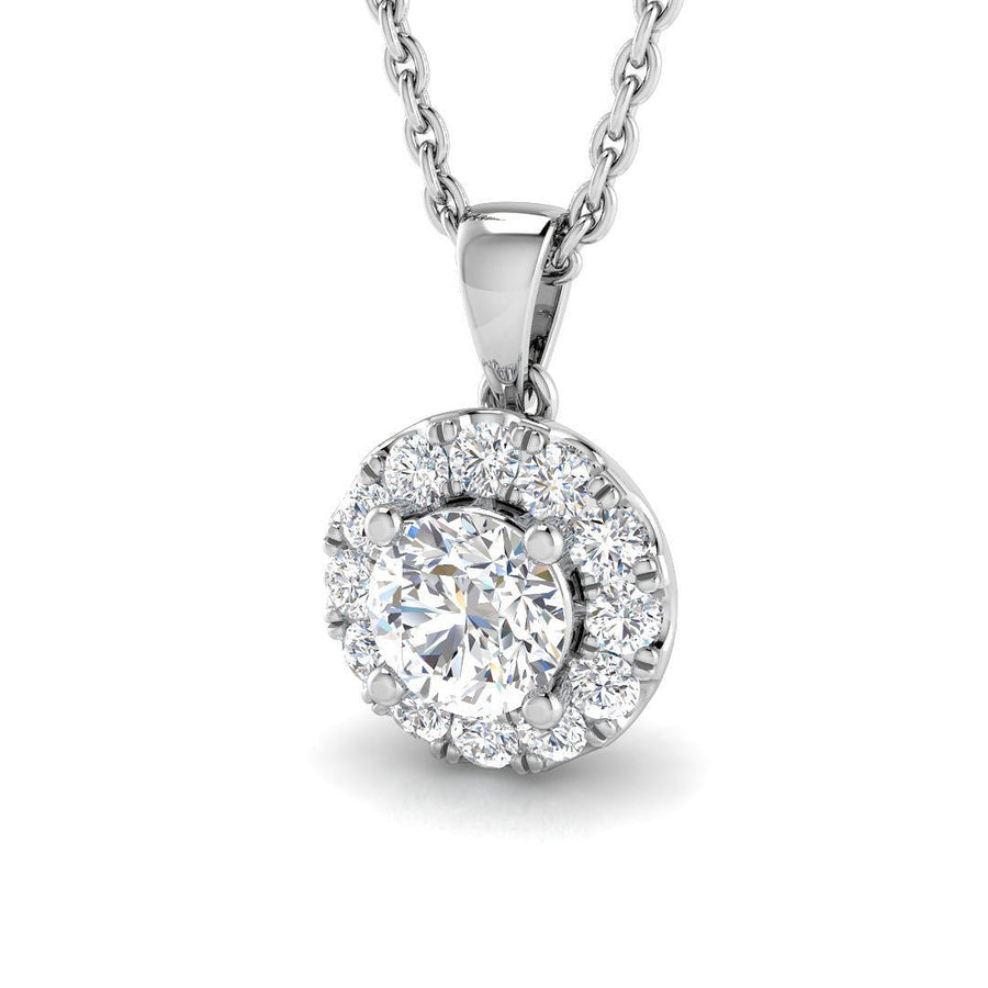 Lab Diamond Halo Pendant Necklace 0.50ct G/VS in 9k White Gold - After Diamonds
