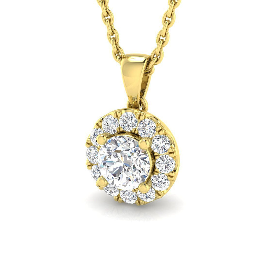 Lab Diamond Halo Pendant Necklace 0.50ct G/VS in 9k Yellow Gold - After Diamonds