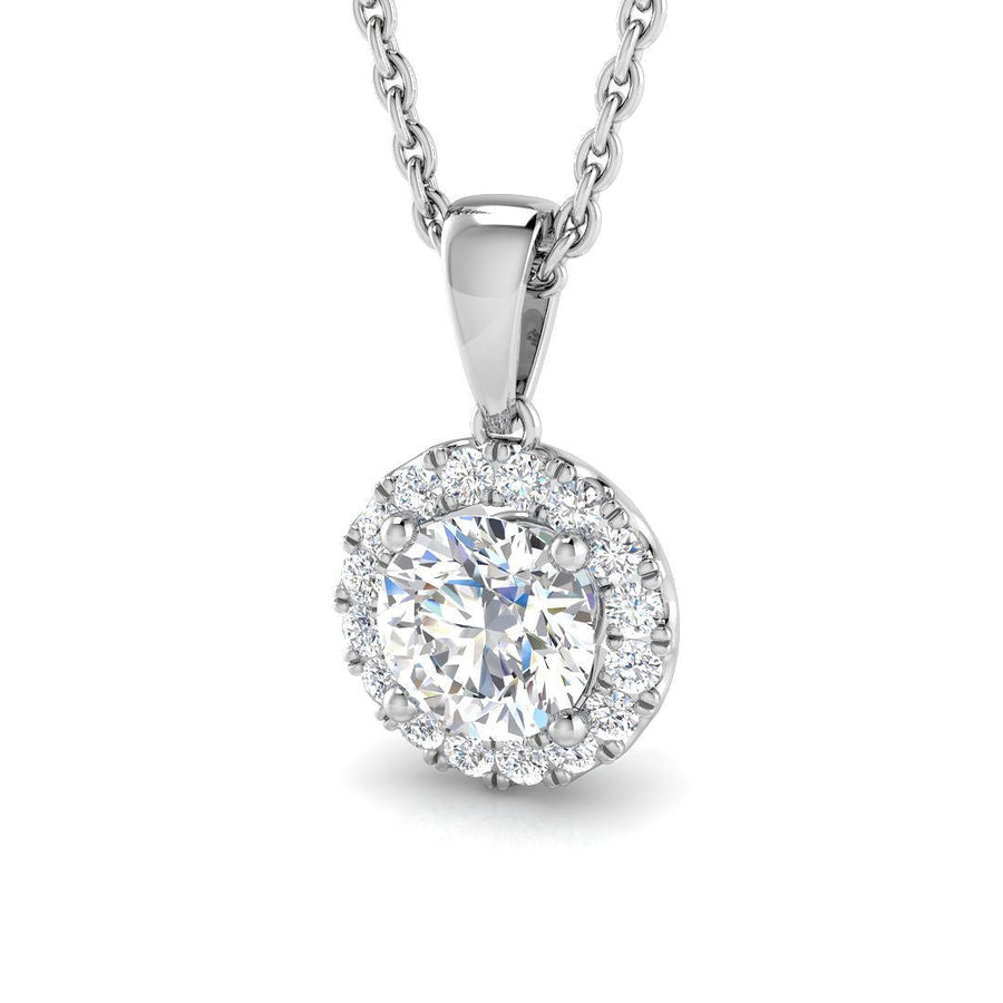 Lab Diamond Halo Pendant Necklace 1.00ct G/VS in 925 Silver - After Diamonds