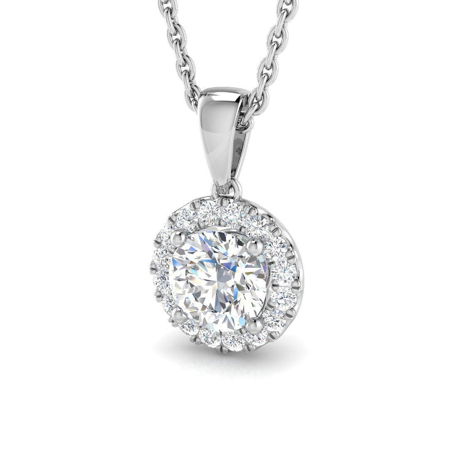 Lab Diamond Halo Pendant Necklace 1.00ct G/VS in 9k White Gold - After Diamonds