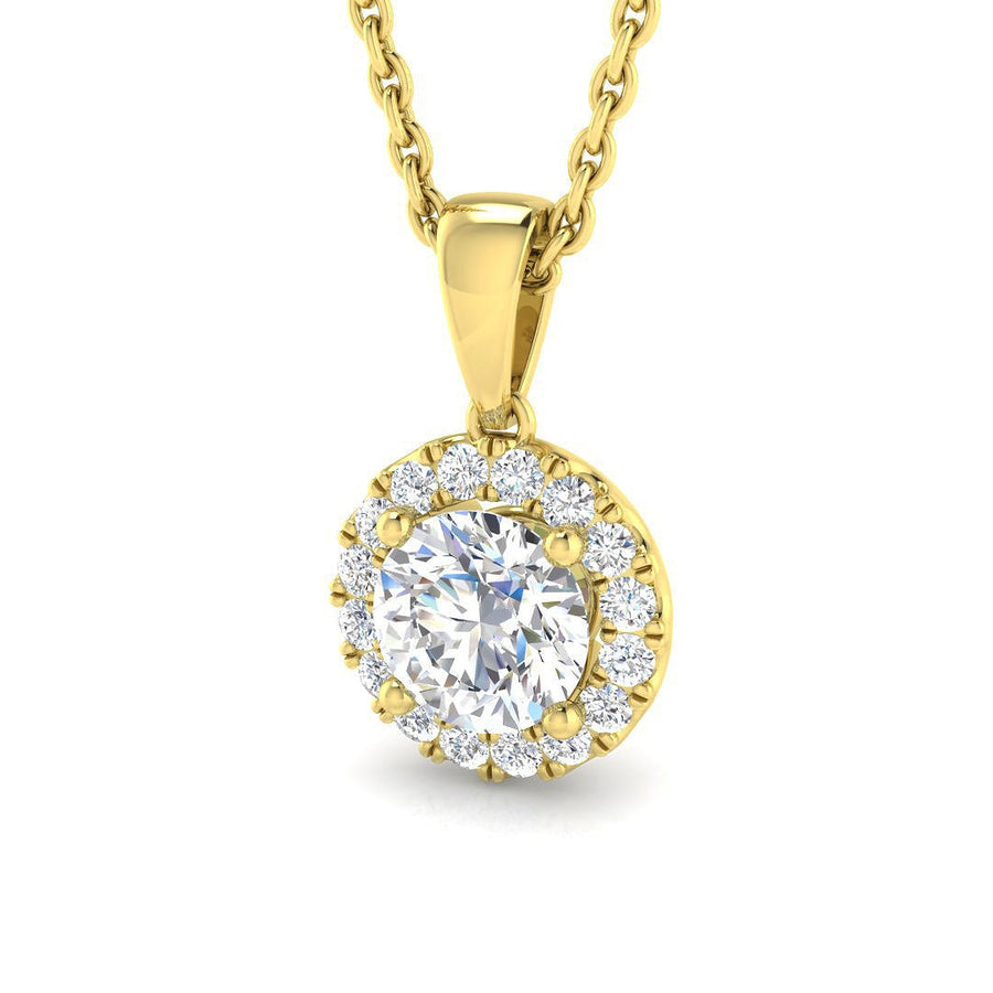 Lab Diamond Halo Pendant Necklace 1.00ct G/VS in 9k Yellow Gold - After Diamonds