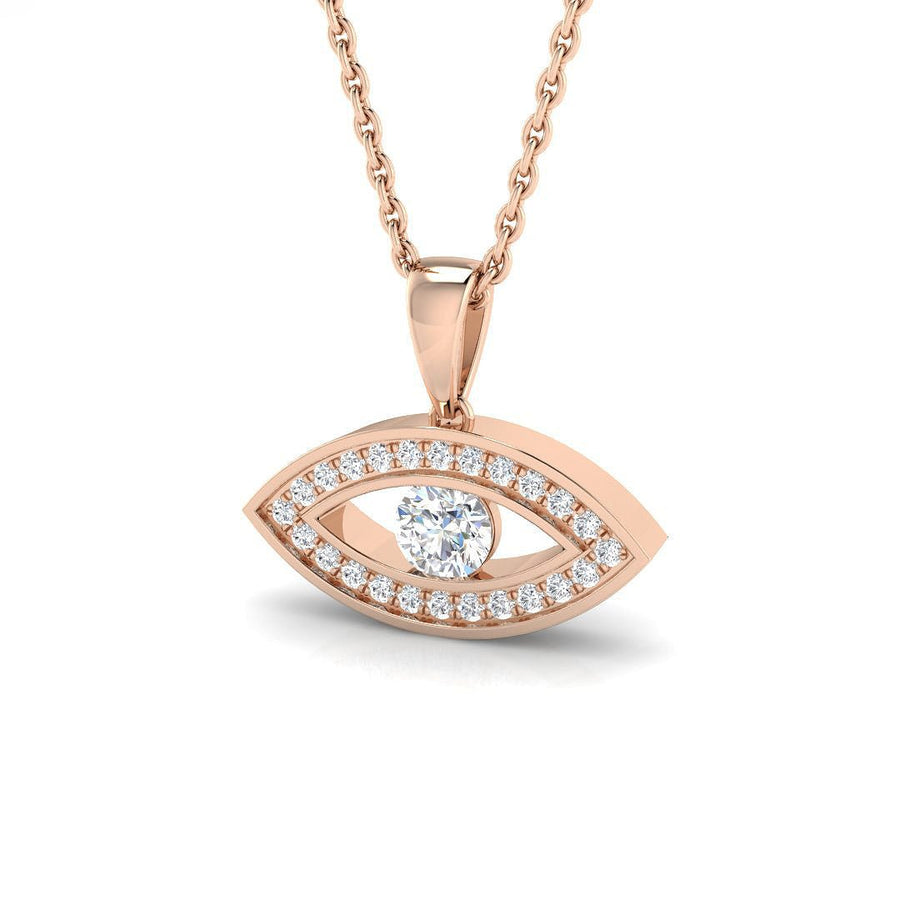 Lab Diamond Hamsa Pendant Necklace 0.25ct in 9k Rose Gold - After Diamonds