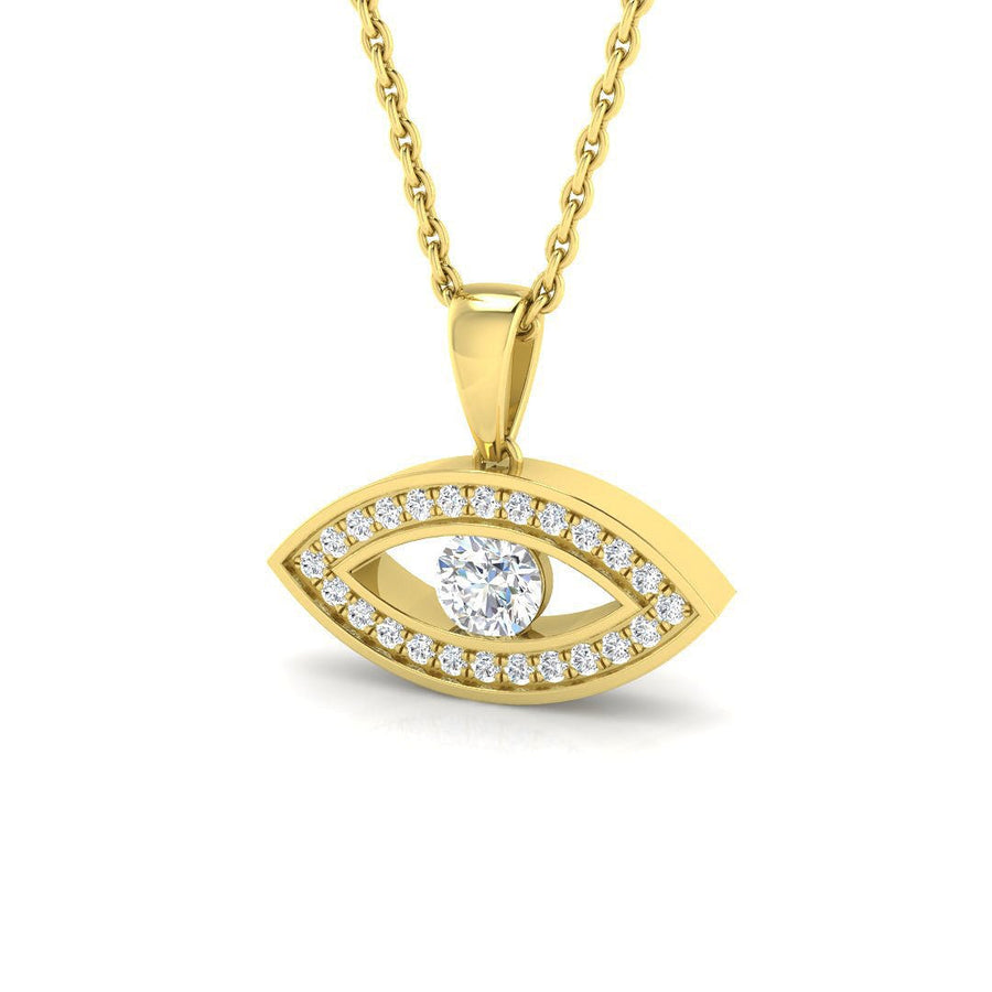 Lab Diamond Hamsa Pendant Necklace 0.25ct in 9k Yellow Gold - After Diamonds