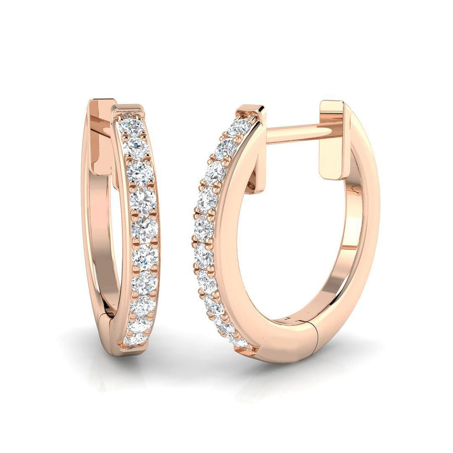 Lab Diamond Huggie Hoop Earrings 0.10ct in 9k Rose Gold - After Diamonds