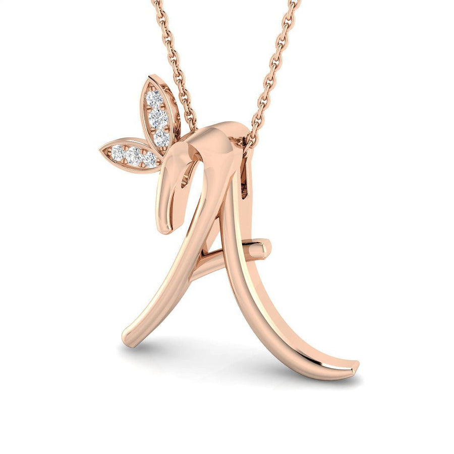 Lab Diamond Initial 'A' Pendant Necklace 0.05ct in 9k Rose Gold - After Diamonds