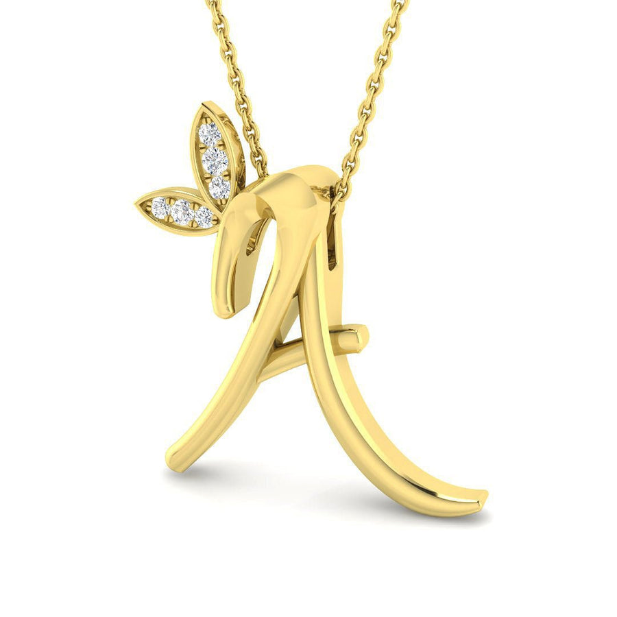 Lab Diamond Initial 'A' Pendant Necklace 0.05ct in 9k Yellow Gold - After Diamonds