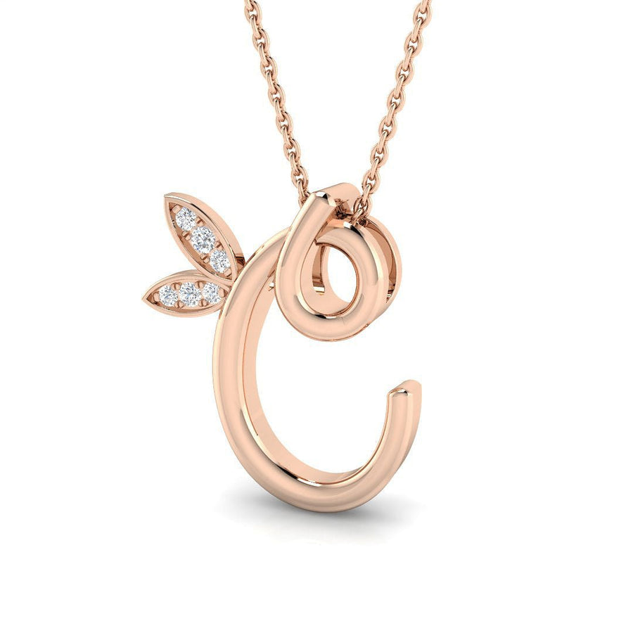 Lab Diamond Initial 'C' Pendant Necklace 0.05ct in 9k Rose Gold - After Diamonds