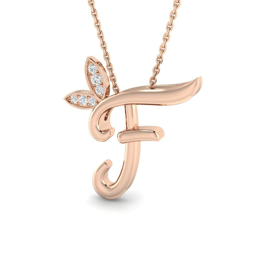 Lab Diamond Initial 'F' Pendant Necklace 0.05ct in 9k Rose Gold