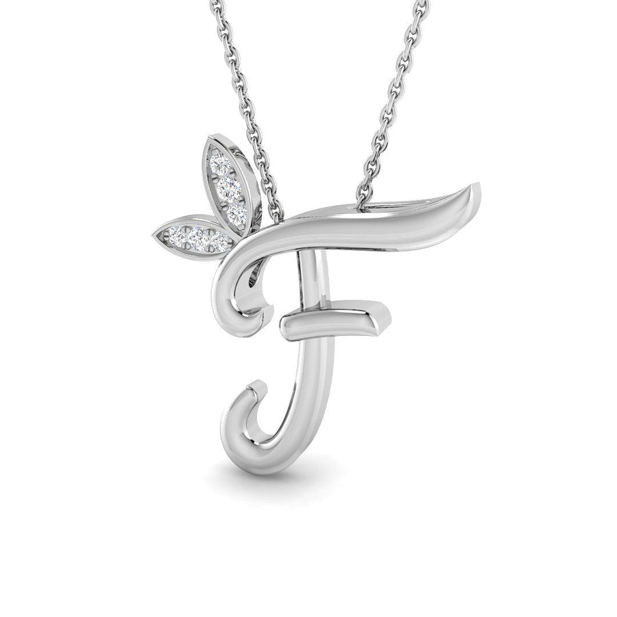 Lab Diamond Initial 'F' Pendant Necklace 0.05ct in 9k White Gold - After Diamonds