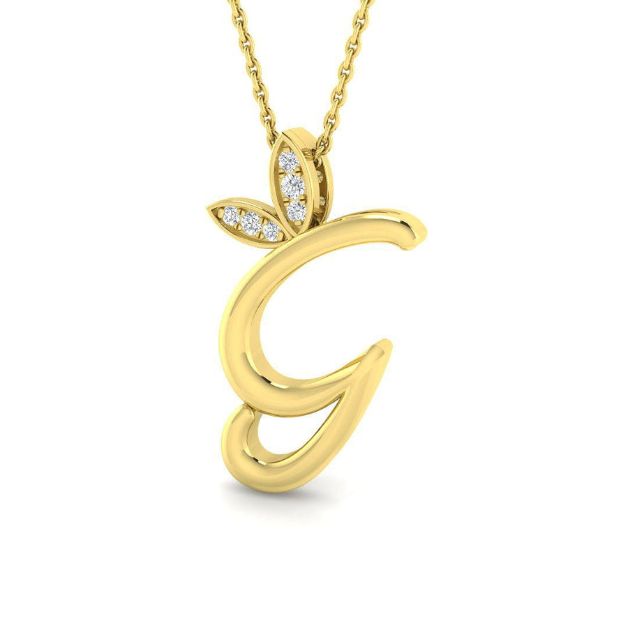 Lab Diamond Initial 'G' Pendant Necklace 0.05ct in 9k Yellow Gold - After Diamonds