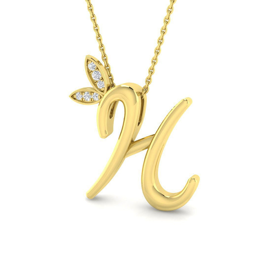 Lab Diamond Initial 'H' Pendant Necklace 0.05ct in 9k Yellow Gold - After Diamonds