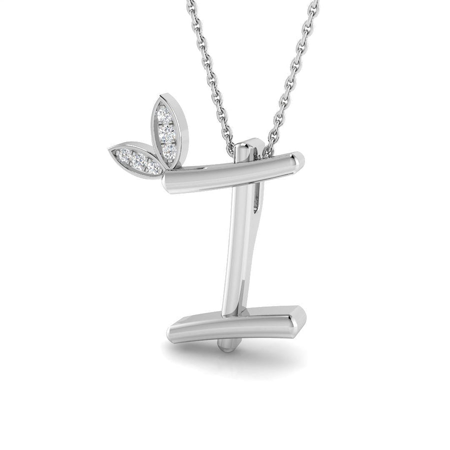 Lab Diamond Initial 'I' Pendant Necklace 0.05ct in 9k White Gold - After Diamonds