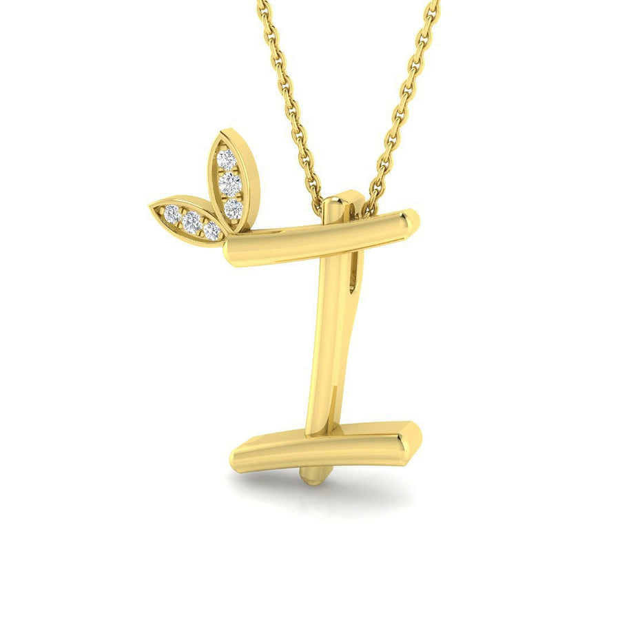 Lab Diamond Initial 'I' Pendant Necklace 0.05ct in 9k Yellow Gold - After Diamonds