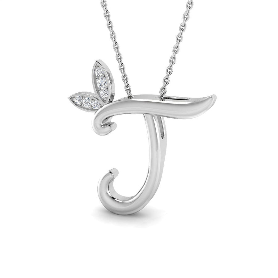 Lab Diamond Initial 'J' Pendant Necklace 0.05ct in 925 Silver - After Diamonds