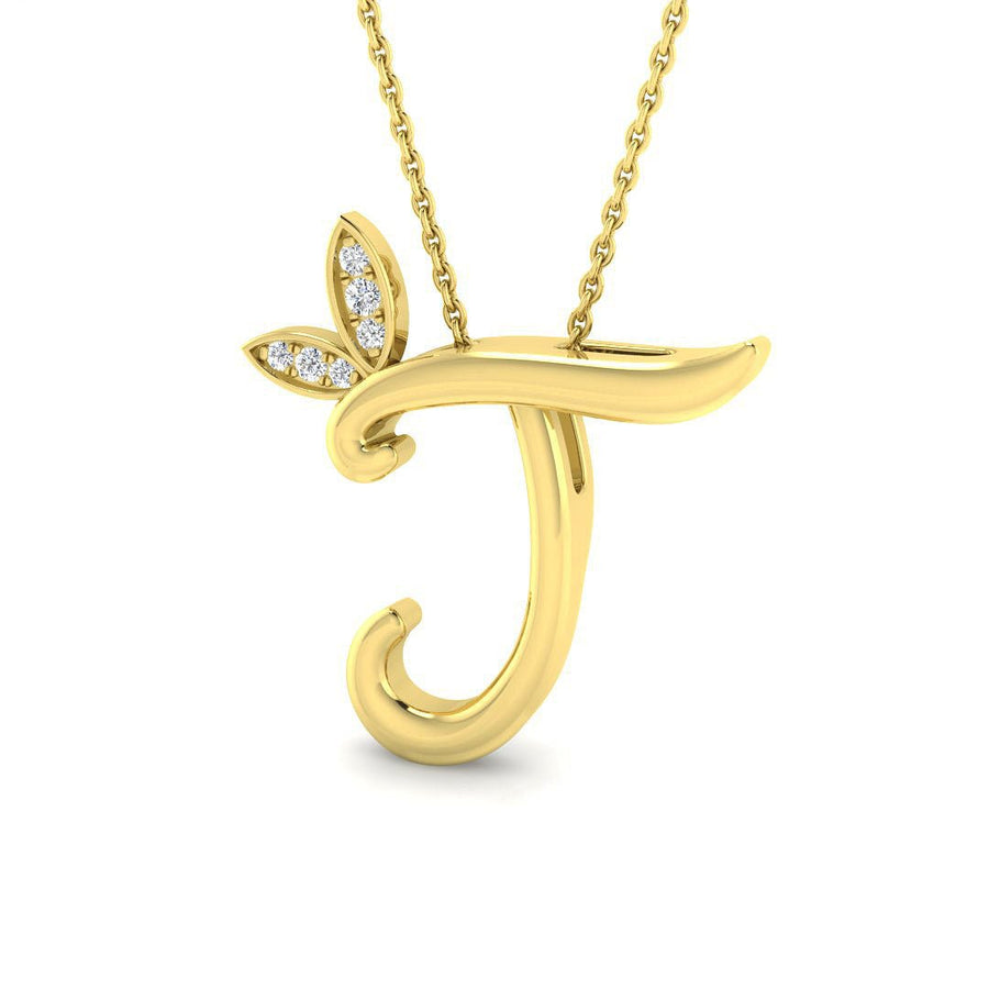 Lab Diamond Initial 'J' Pendant Necklace 0.05ct in 9k Yellow Gold - After Diamonds
