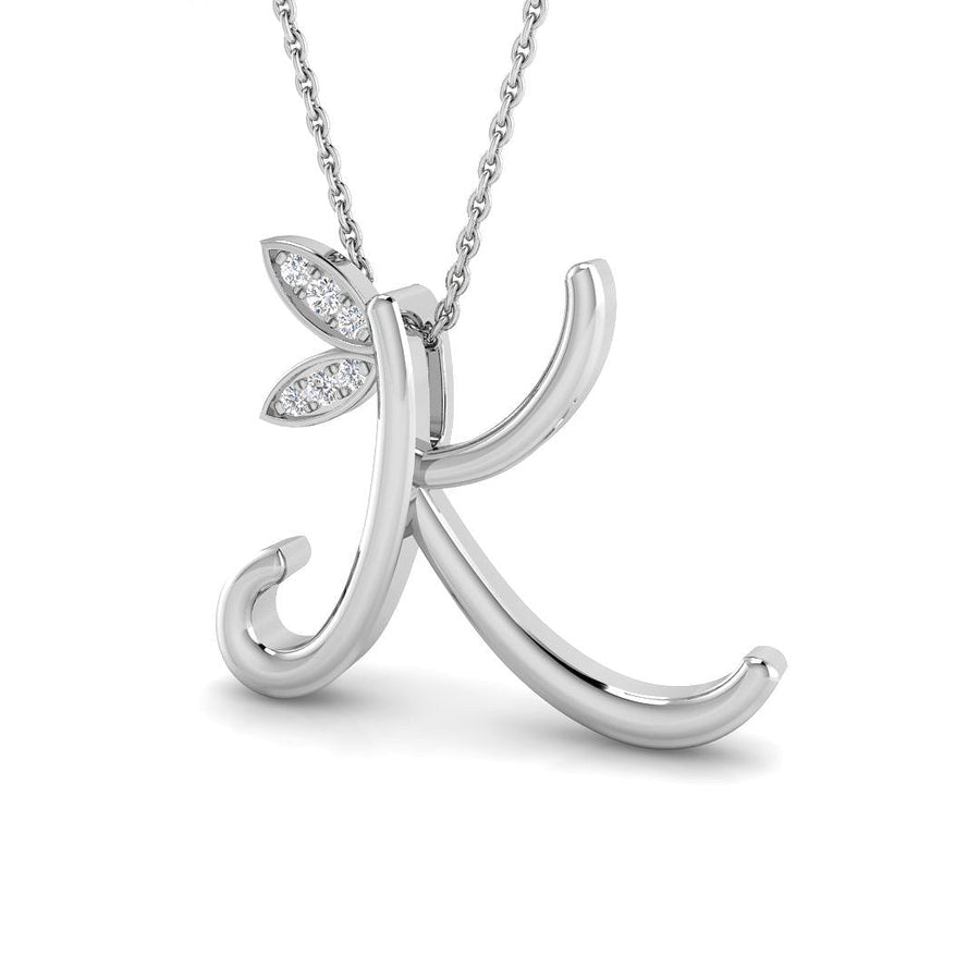 Lab Diamond Initial 'K' Pendant Necklace 0.05ct in 9k White Gold - After Diamonds