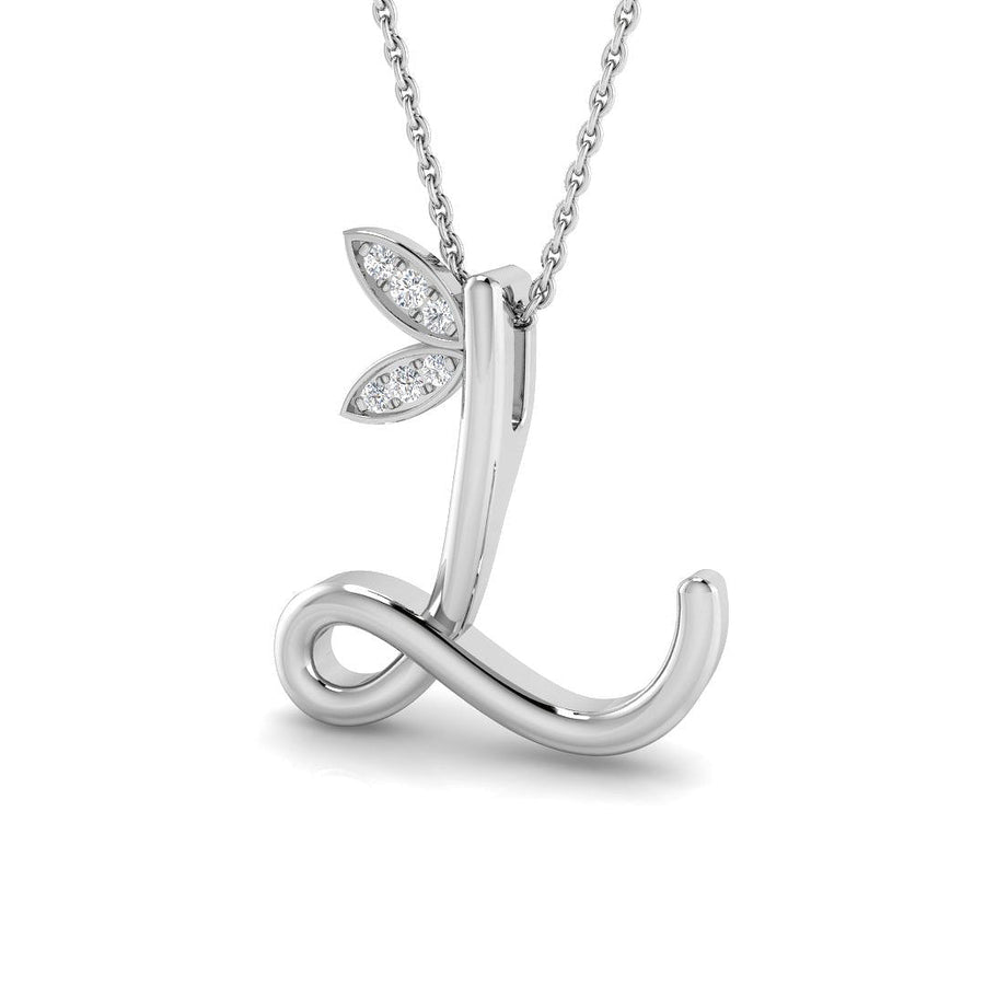 Lab Diamond Initial 'L' Pendant Necklace 0.05ct in 925 Silver - After Diamonds