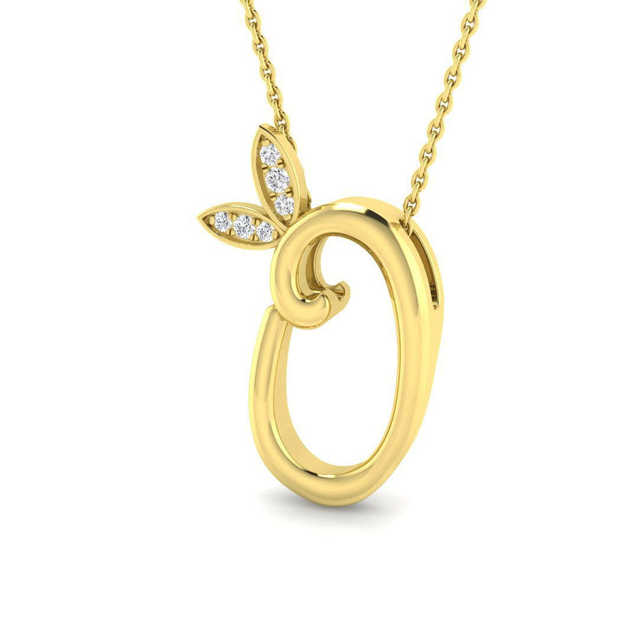 Lab Diamond Initial 'O' Pendant Necklace 0.05ct in 9k Yellow Gold - After Diamonds