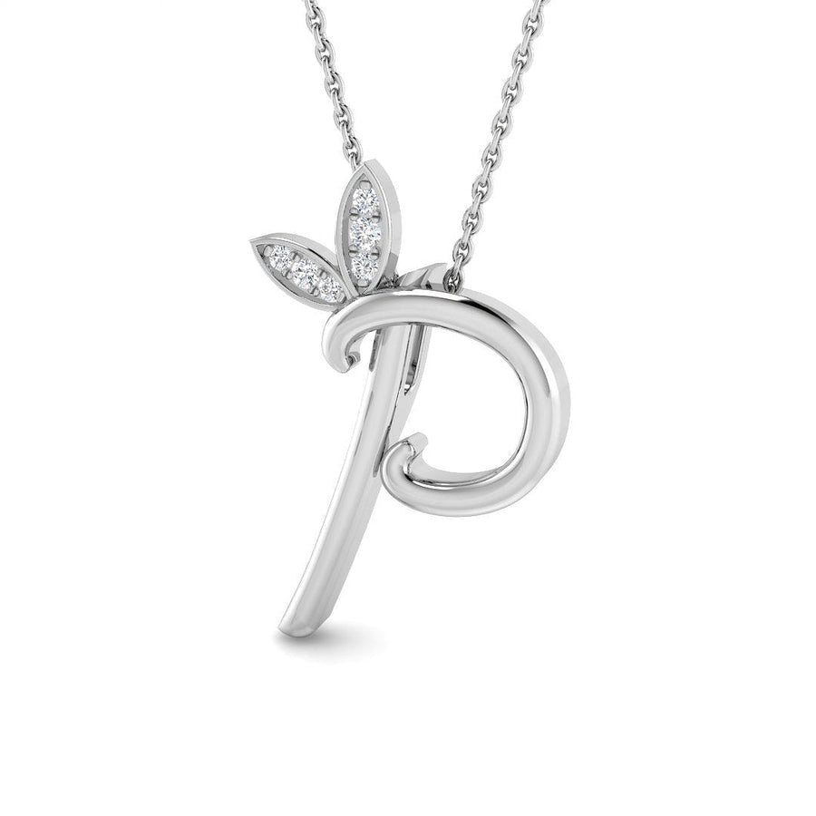 Lab Diamond Initial 'P' Pendant Necklace 0.05ct in 925 Silver - After Diamonds