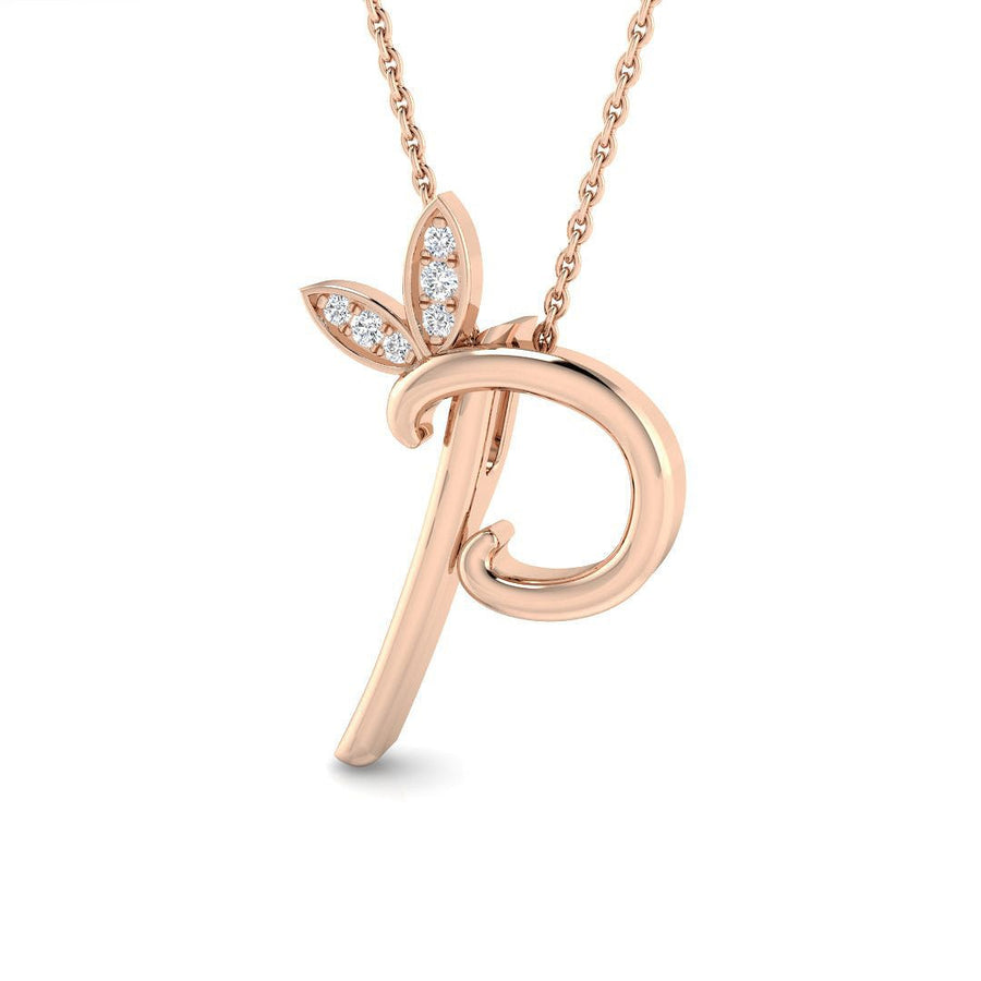 Lab Diamond Initial 'P' Pendant Necklace 0.05ct in 9k Rose Gold - After Diamonds