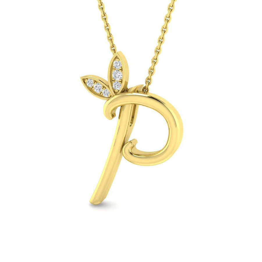 Lab Diamond Initial 'P' Pendant Necklace 0.05ct in 9k Yellow Gold - After Diamonds