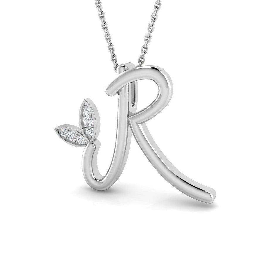 Lab Diamond Initial 'R' Pendant Necklace 0.05ct in 9k White Gold - After Diamonds