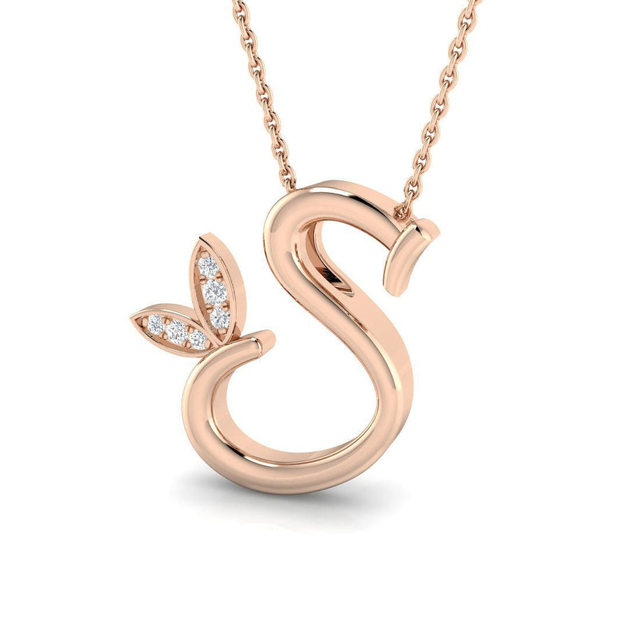 Lab Diamond Initial 'S' Pendant Necklace 0.05ct in 9k Rose Gold - After Diamonds