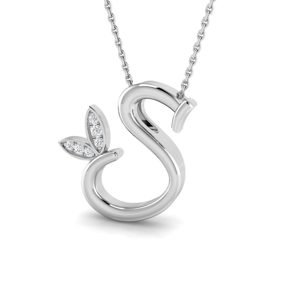 Lab Diamond Initial 'S' Pendant Necklace 0.05ct in 9k White Gold - After Diamonds