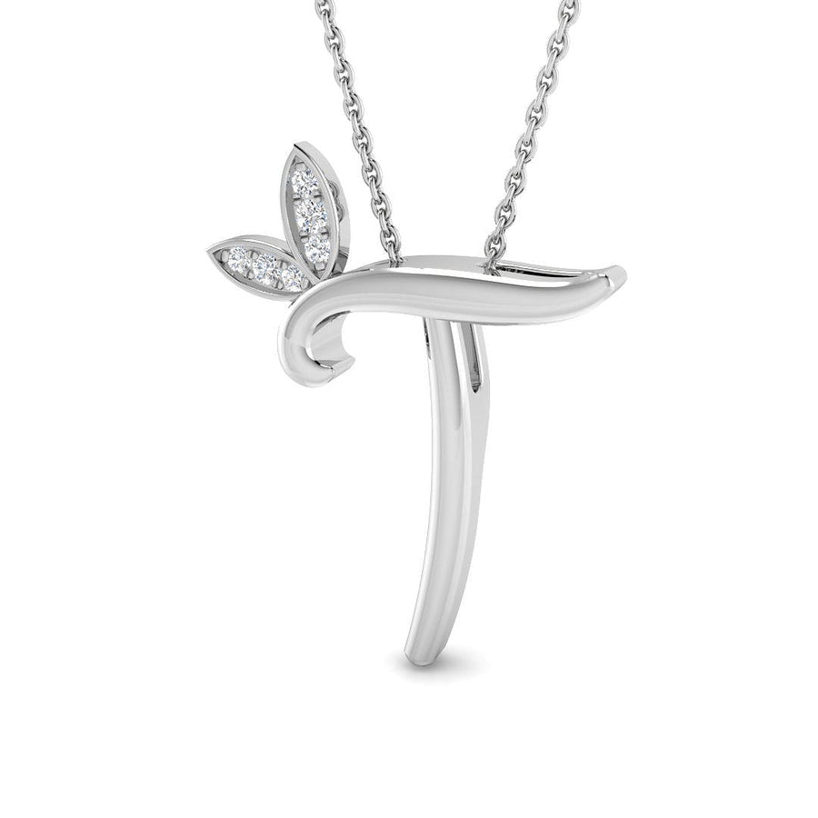 Lab Diamond Initial 'T' Pendant Necklace 0.05ct in 925 Silver - After Diamonds