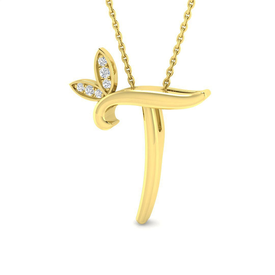 Lab Diamond Initial 'T' Pendant Necklace 0.05ct in 9k Yellow Gold - After Diamonds