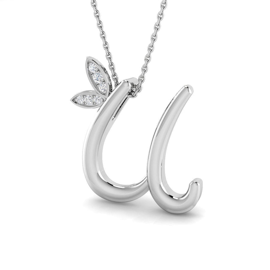 Lab Diamond Initial 'U' Pendant Necklace 0.05ct in 925 Silver - After Diamonds