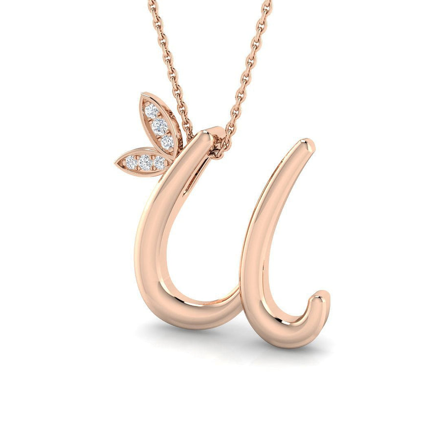 Lab Diamond Initial 'U' Pendant Necklace 0.05ct in 9k Rose Gold - After Diamonds