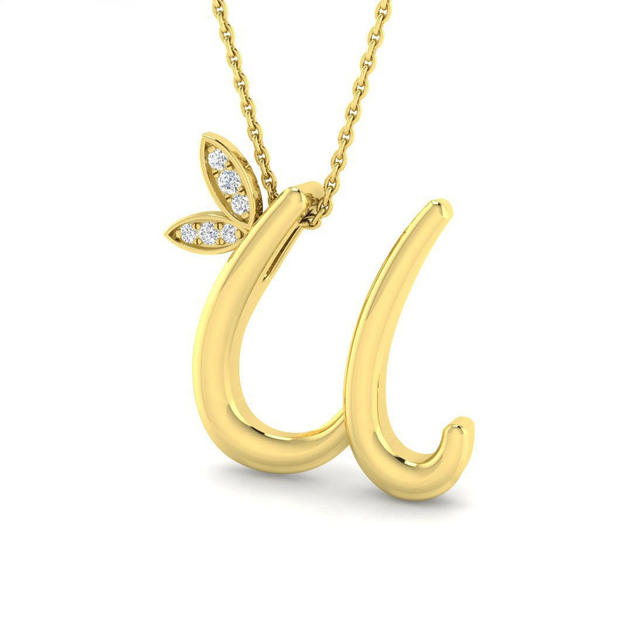 Lab Diamond Initial 'U' Pendant Necklace 0.05ct in 9k Yellow Gold - After Diamonds