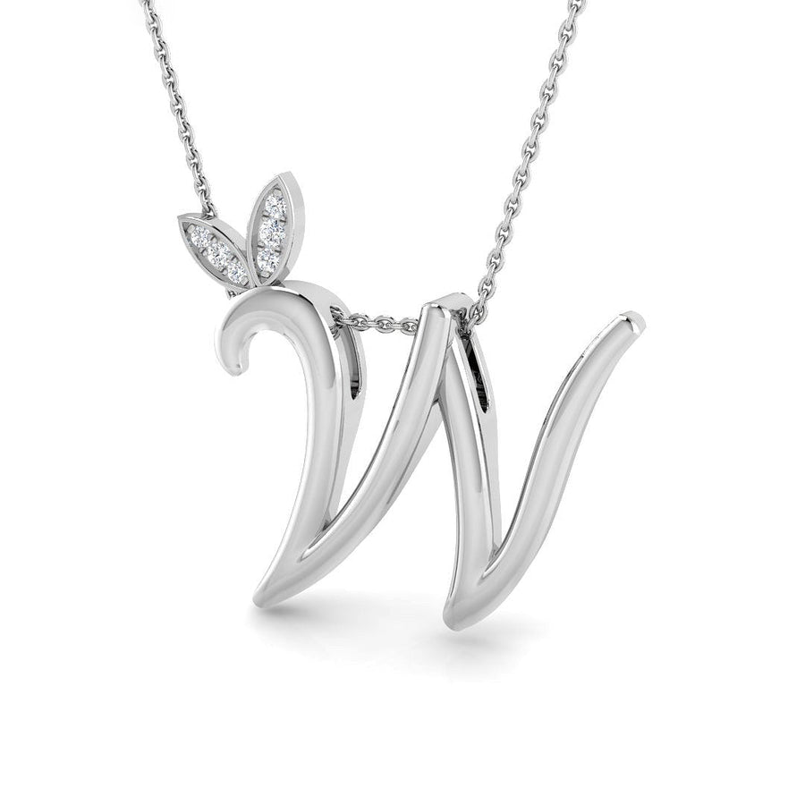 Lab Diamond Initial 'W' Pendant Necklace 0.05ct in 925 Silver - After Diamonds