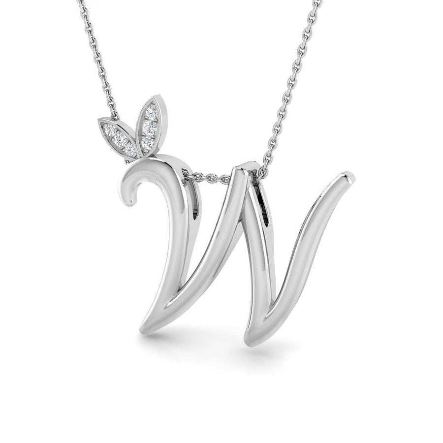 Lab Diamond Initial 'W' Pendant Necklace 0.05ct in 9k White Gold - After Diamonds