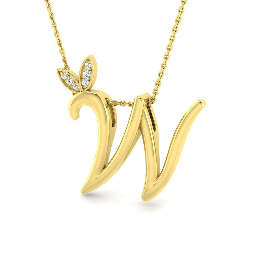 Lab Diamond Initial 'W' Pendant Necklace 0.05ct in 9k Yellow Gold - After Diamonds