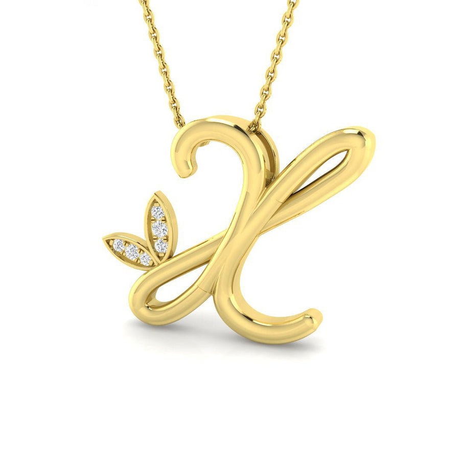 Lab Diamond Initial 'X' Pendant Necklace 0.05ct in 9k Yellow Gold - After Diamonds