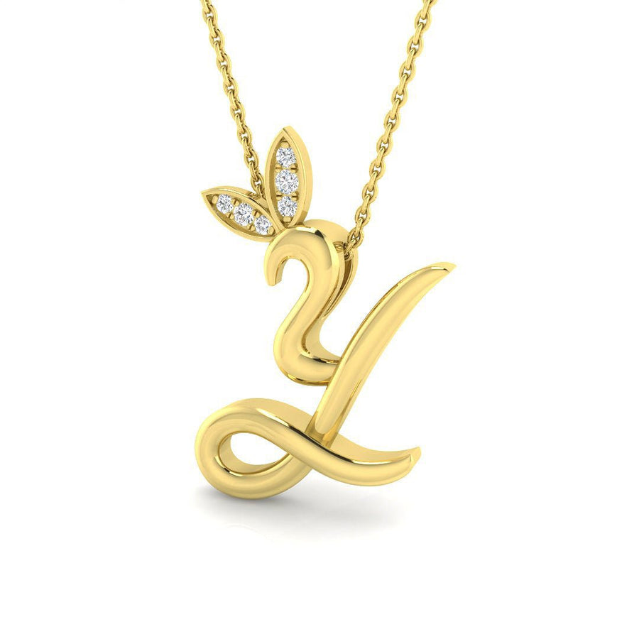 Lab Diamond Initial 'Y' Pendant Necklace 0.05ct in 9k Yellow Gold - After Diamonds