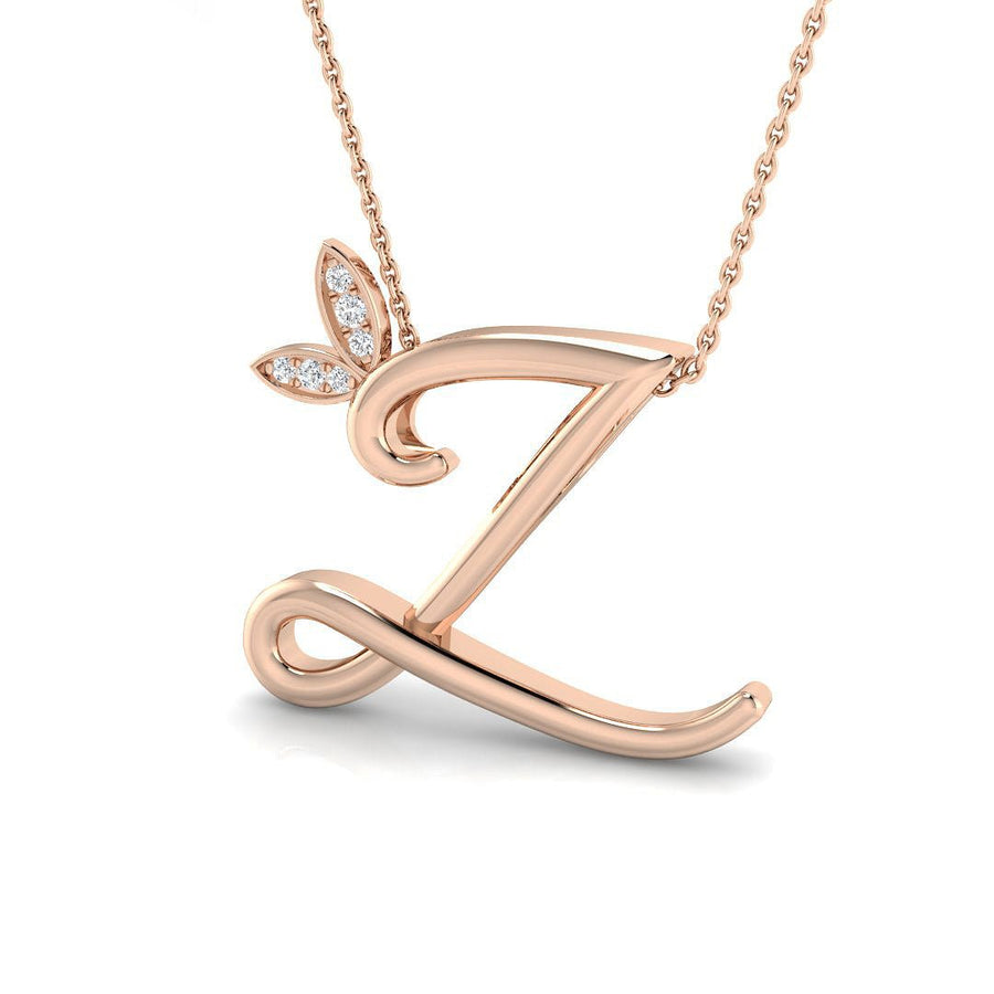 Lab Diamond Initial 'Z' Pendant Necklace 0.05ct in 9k Rose Gold - After Diamonds