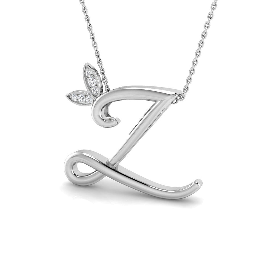 Lab Diamond Initial 'Z' Pendant Necklace 0.05ct in 9k White Gold - After Diamonds