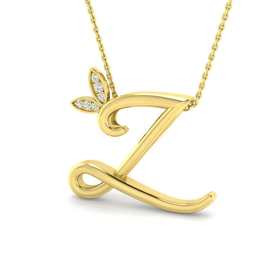 Lab Diamond Initial 'Z' Pendant Necklace 0.05ct in 9k Yellow Gold - After Diamonds