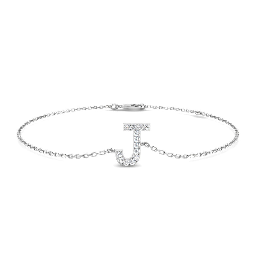 Lab Diamond 'J' Initial Chain Bracelet 0.15ct G/VS in 925 Silver - After Diamonds