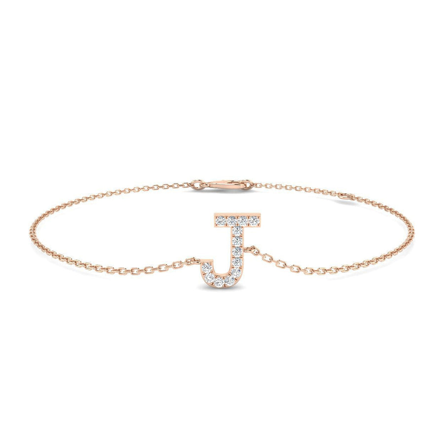 Lab Diamond 'J' Initial Chain Bracelet 0.15ct G/VS in 9k Rose Gold - After Diamonds