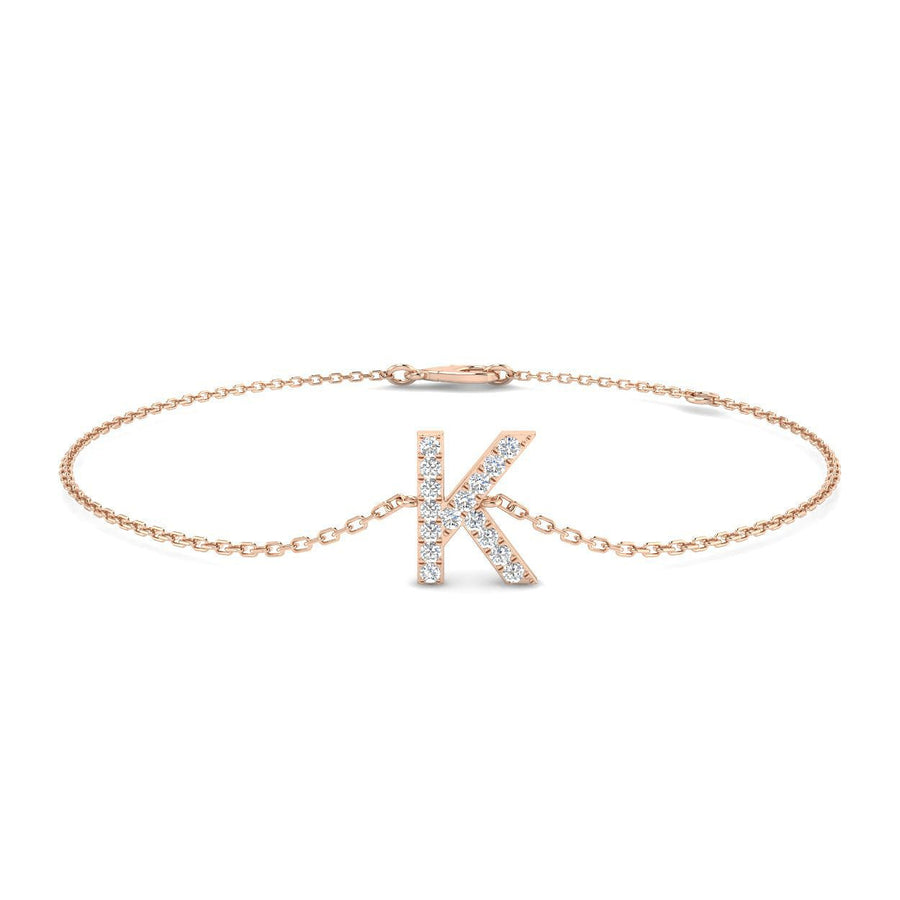 Lab Diamond 'K' Initial Chain Bracelet 0.15ct G/VS in 9k Rose Gold - After Diamonds