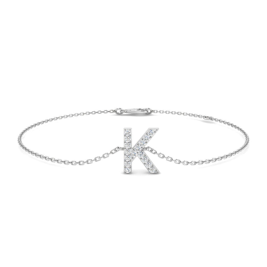 Lab Diamond 'K' Initial Chain Bracelet 0.15ct G/VS in 9k White Gold - After Diamonds