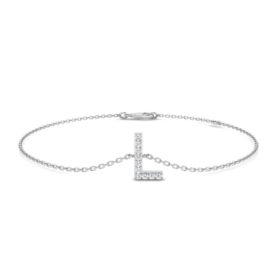 Lab Diamond 'L' Initial Chain Bracelet 0.15ct G/VS in 925 Silver - After Diamonds